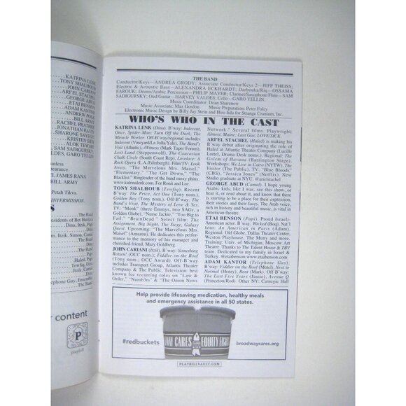 Bands Visit Playbill Barrymore Theatre 2018 Katrina Lenk Tony Shalhoub Abud - Picture 6 of 7